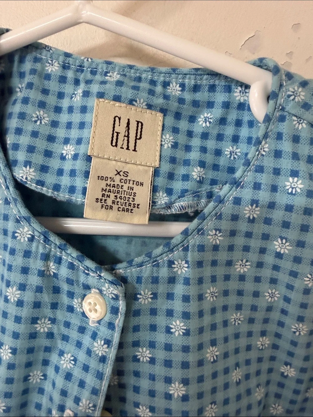 GAP Blue Gingham Button-Front Short Sleeve Dress Y2K